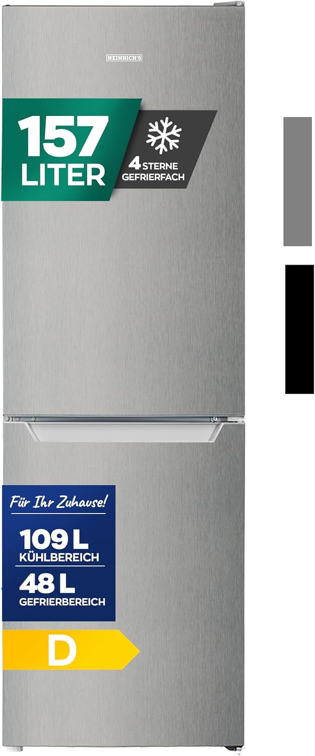 Heinrich´s Kühl-Gefrierkombination, 157 L, 109 L, 39 dB, 48 L, Silber, Kühlgefrierkombination mit Gesamtvolumen