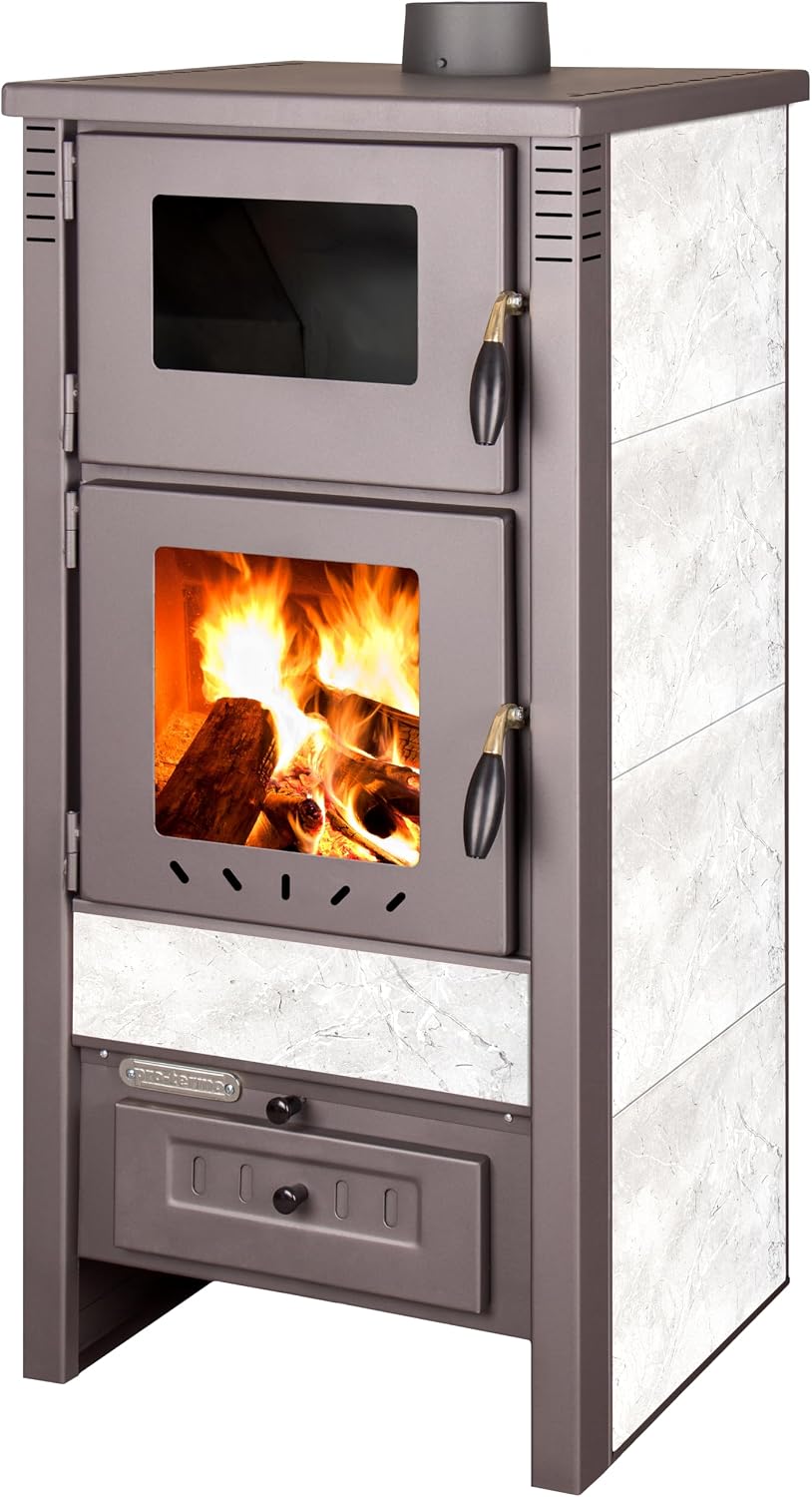 Generico Backofen, 12 kW, 80 m, Braun/Weiß, Bio Holz Sille mit - Weißer Keramik Holzofen - Heizt bis zu