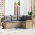 RCODSSK Gartenmöbel-Set, Poly-Rattan, Beige/Grau, Modernes Gartensofa-Set Beige aus Poly-Rattan, Outdoor-Sofaset mit Tisch aus Sicherheitsglas
