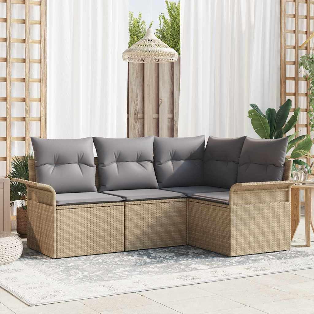 RCODSSK Gartenmöbel-Set, Poly-Rattan, Beige/Grau, Modernes Gartensofa-Set Beige aus Poly-Rattan, Outdoor-Sofaset mit Tisch aus Sicherheitsglas
