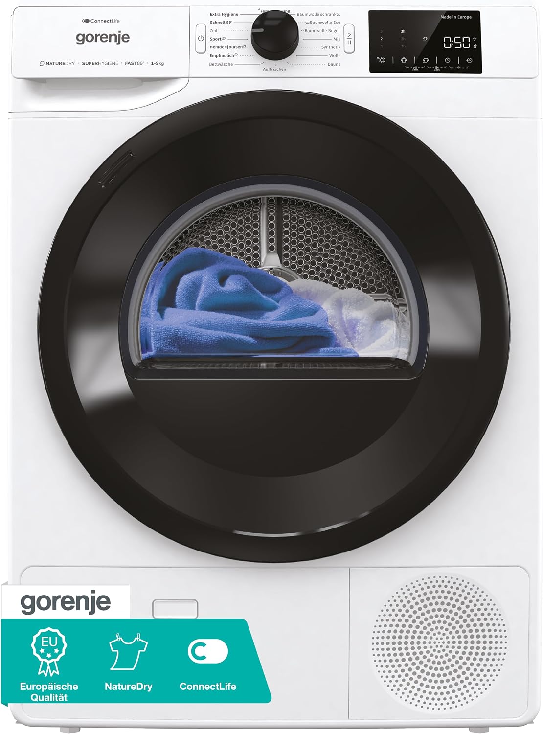 Gorenje Wäschetrockner, 9 kg, Weiß/Schwarz, DPNE92/GN Trockner/Kondensation mit Wärmepumpe / / 16