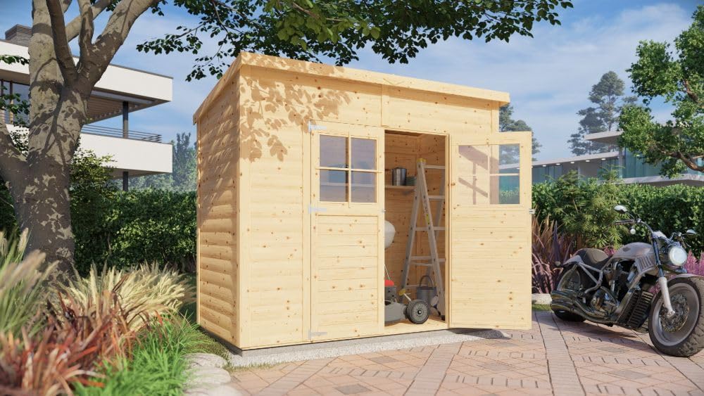 Alpholz Gerätehaus, 251x139x210 cm, 19 mm, 3m, Holz, Gartenhaus Alster, Pultdach, inkl. Fußboden, Lagerschuppen Garten
