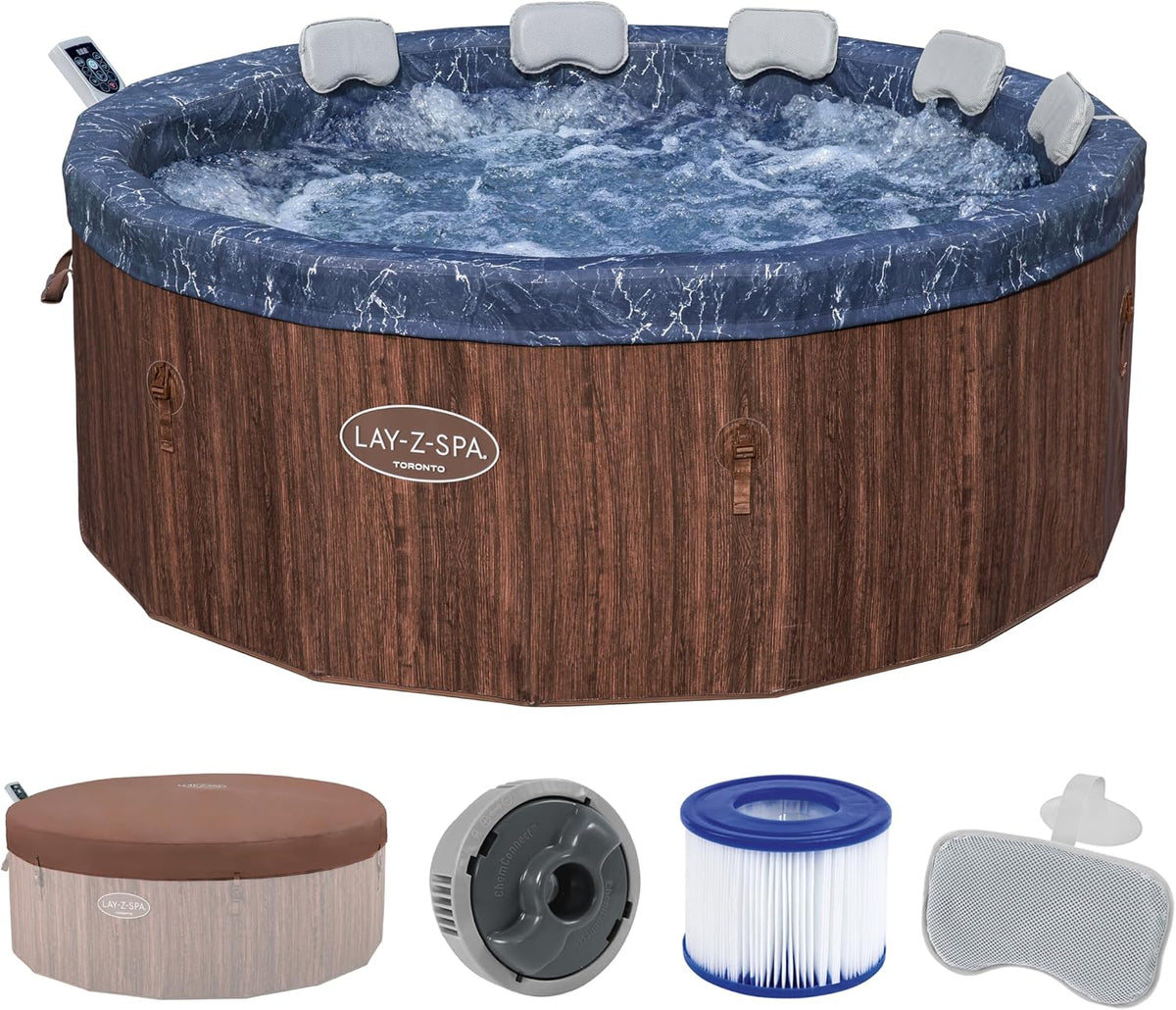Bestway Aufblasbare Pools, 190x70 cm, Braun/Blau/Weiß/Grau, Lay-Z-SPA Whirlpool Toronto AirJet, 7 Personen, Energiesparend