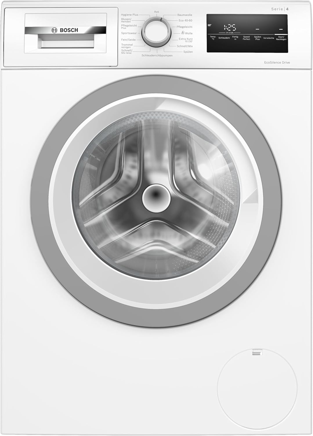 Bosch Waschmaschine, 60 cm, 8 kg, Weiß, WAN28K23 Serie 4, Frontlader mit Fassungsvermögen, 1400 UpM, EcoSilence Drive: leises und sparsames Waschen