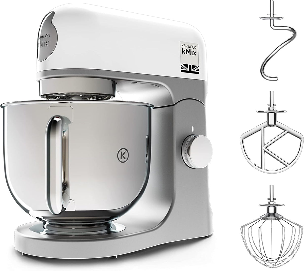 Kenwood Universalküchenmaschinen, 5 l, Weiß/Silber, kMix KMX750WH Küchenmaschine, Edelstahl Schüssel, Safe-Use-Sicherheitssystem