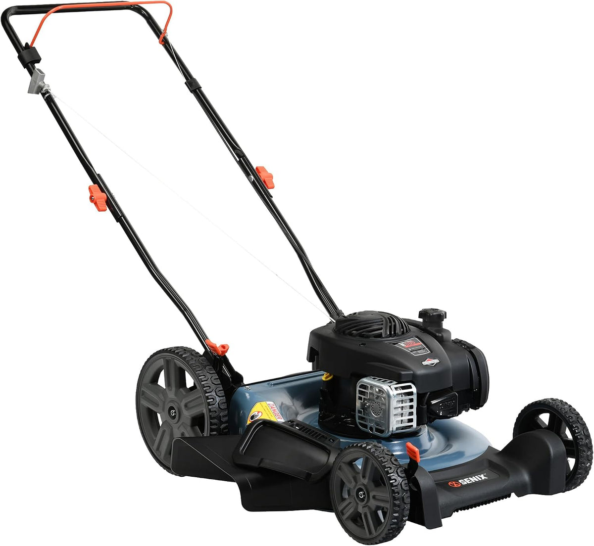 SENIX Rasenmäher, 53.3 cm, Schwarz/Blau, Gasdruck- mit 140ccm 4-Takt Briggs & Stratton Motor, Mulchen und Seitenauswurf
