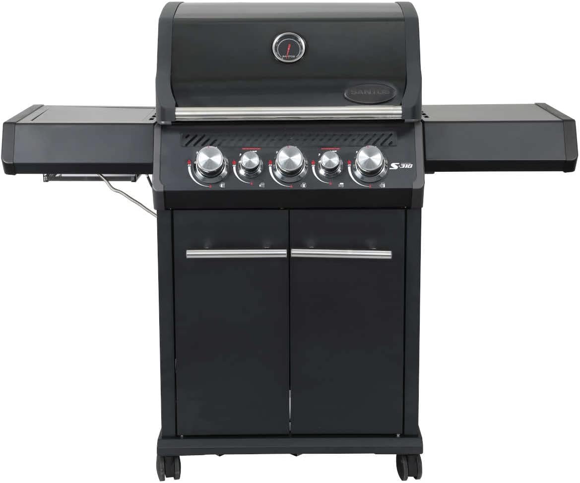 SANTOS Gasgrill, Schwarz, S-318-800 Grad Infrarot-Zone & Heckbrenner - ausziehbares