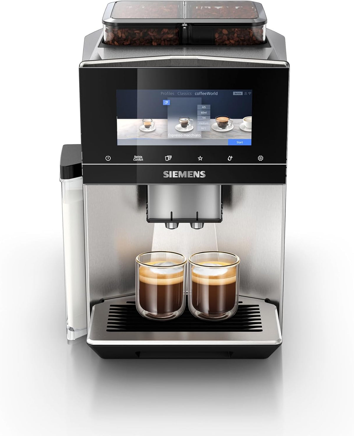 SIEMENS Kaffeevollautomat, Silber/Schwarz, EQ900, großes farbiges TFT-Display, 2 Bohnenbehälter, 36 Heiß- und Kaltgetränke