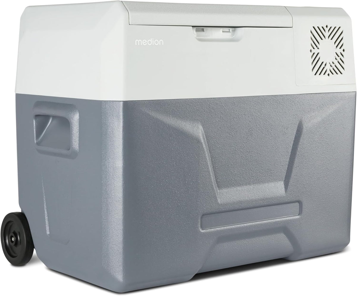 MEDION Mini-Kühlschrank, 230 V, 40 L, 12 V, 24 V, Grau/Weiß, mobile elektrische Kompressor Kühlbox ( Kapazität, Mini Kühlschrank & Gefrierbox