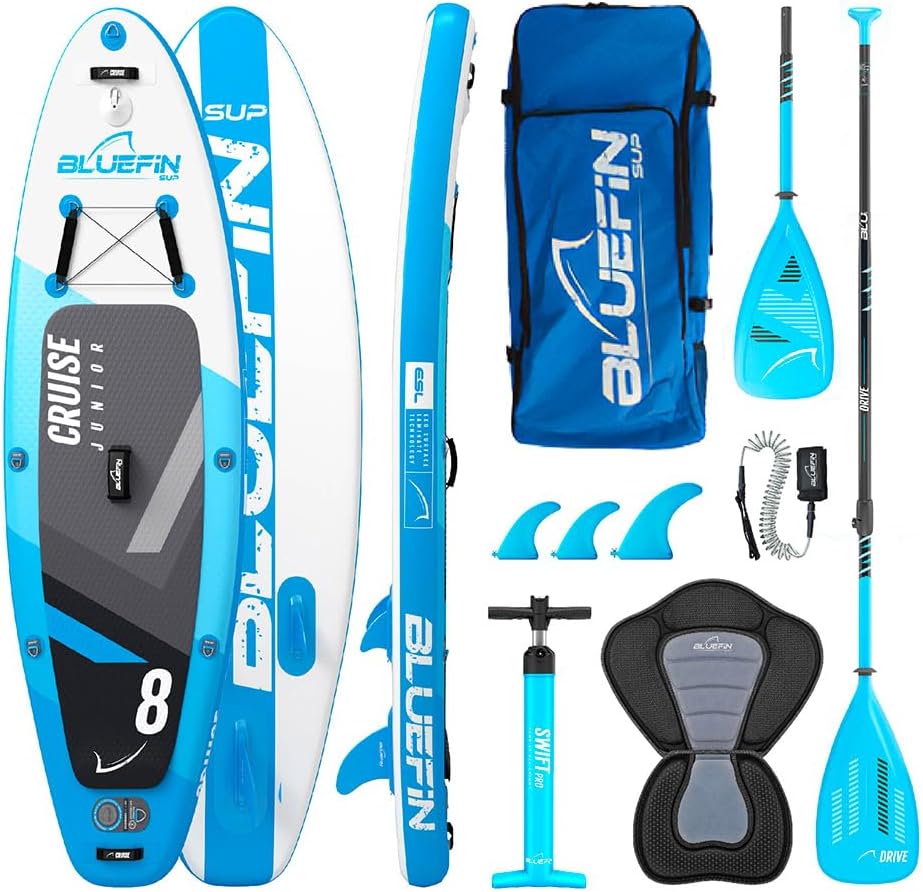 Bluefin SUP SUP-Board, Blau/Schwarz/Weiß, Inflatable Stand Up Paddle Board, Fiberglass Paddle, Kayak Conversion Kit