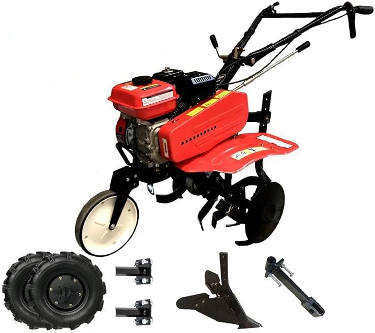 SAKAWA Motorhacken, Rot/Schwarz, Benzin Einachschlepper 7CV mit Räder Zubehör 500X10