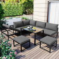 Gartenmöbel-Set Xwiny, Grau/Schwarz, Garten Loungesessel Set mit Liegefunktion, 5-teiliges, 1 Doppelsofa, 1 Dreiersofa