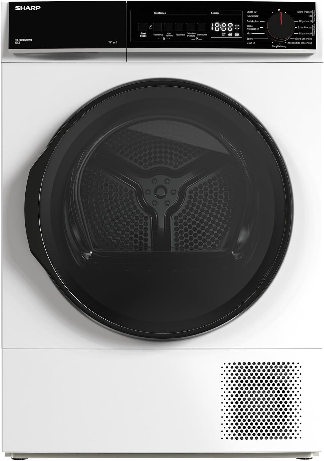 SHARP Wäschetrockner, 10 kg, Weiß/Schwarz, KD-PRO0S7GWD-DE, WiFi, 15 Programme inkl. 20-Minuten-Schnelltrockenprogramm