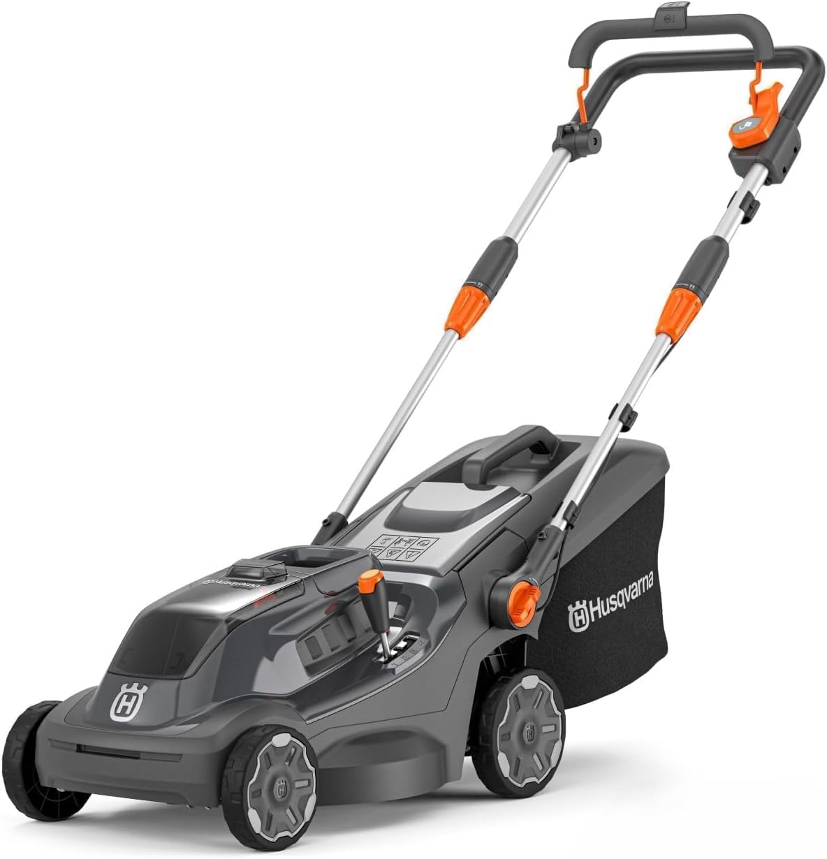 Husqvarna Rasenmäher, 500 m, 34 cm, 30 l, Grau/Schwarz/Orange, Akku Aspire LC34-P4A (ohne Akku) für ² Rasenfläche