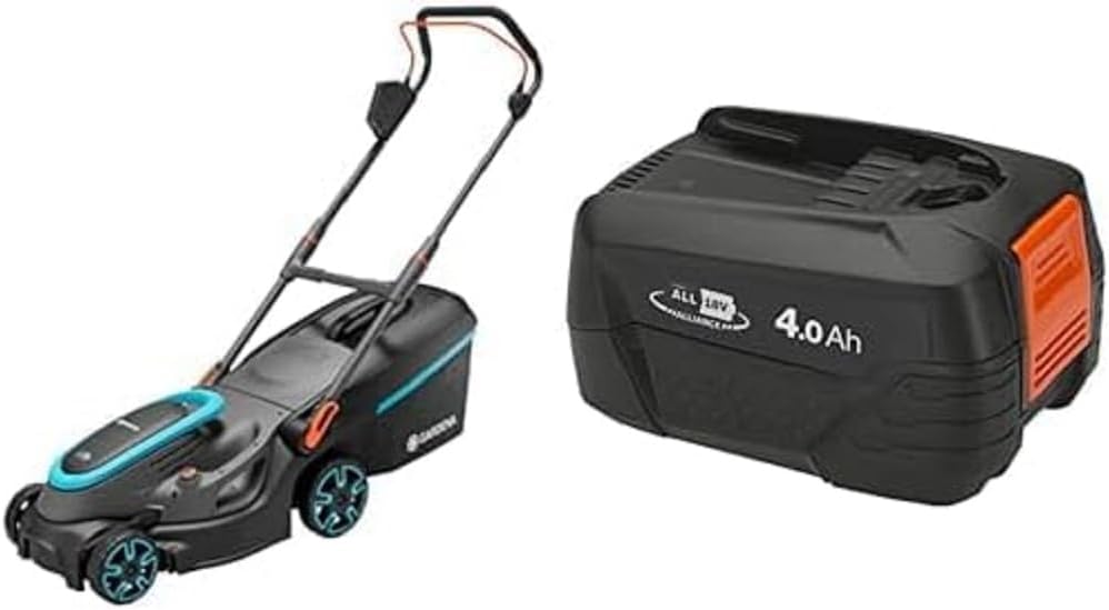 Gardena Rasenmäher, 4,0 Ah, 36 V, 18 V, Schwarz/Blau, Akku- PowerMax 37/ P4A Solo + System Akku P4A PBA /72