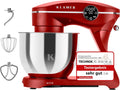 KLAMER Universalküchenmaschinen, 1800 W, 6 L, Rot/Silber, Knetmaschine Brotteig mit Edelstahl-Rührschüssel, 10 Stufen mit Timer